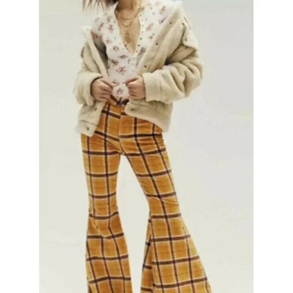 Free People Just Float On Corduroy Flare Pants Mustard Y2K - Picture 2 of 4